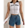 California Polo Yaka Crop-BEYAZ