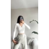 Çapraz Detay Crop Bluz-BEYAZ