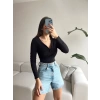 Çapraz Detay Crop Bluz-SİYAH