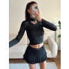 Choker Yaka Crop Bluz - SİYAH