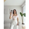 Çiçek Baskı Kare Yaka Crop