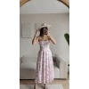Çiçek Desen Omuz Bağlamalı Elbise - BEYAZ