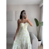 Çiçek Desen Omuz Bağlamalı Elbise - SARI