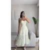 Çiçek Desen Omuz Bağlamalı Elbise - SARI