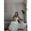 Çiçek Desen Omuz Bağlamalı Elbise - SARI