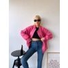 Çift Cep Kol Fermuarlı Kaşe Bomber Ceket-PEMBE