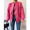 Çift Cep Kol Fermuarlı Kaşe Bomber Ceket-PEMBE