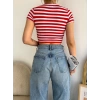 Çizgili Crop T-shirt-BEYAZKIRMIZI