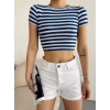 Çizgili Crop T-shirt-BEYAZMAVİ