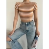 Çizgili Crop T-shirt-BEYAZSARI