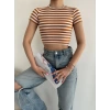 Çizgili Crop T-shirt-BEYAZSARI