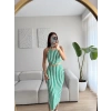 Çizgili Crop & Yırtmaçlı Etek Takım - YEŞİL
