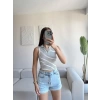 Çizgili Halter Crop - BEYAZ