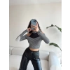 Çizgili Omuz Detay Crop Bluz-SİYAH