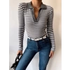 Çizgili Polo Yaka Kaşkorse Crop Bluz-GRİ