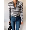 Çizgili Polo Yaka Kaşkorse Crop Bluz-GRİ