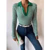 Çizgili Polo Yaka Kaşkorse Crop Bluz-YEŞİL