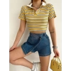 Çizgili Polo Yaka Kaşkorse Crop-SARI