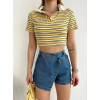 Çizgili Polo Yaka Kaşkorse Crop-SARI