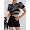 Çizgili Polo Yaka Kaşkorse Crop-SİYAH