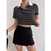 Çizgili Polo Yaka Kaşkorse Crop-SİYAH