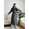Çizgili Premium Oversize Trençkot - GRİ