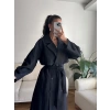 Çizgili Premium Oversize Trençkot - SİYAH