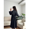 Çizgili Premium Oversize Trençkot - SİYAH