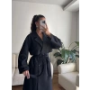 Çizgili Premium Oversize Trençkot - SİYAH