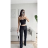 Çizgili Straplez Crop & Pantolon Takım - SİYAH