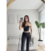 Çizgili Straplez Crop & Pantolon Takım - SİYAH