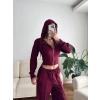 Crop Hırka & Çimalı Pantolon Takım - BORDO