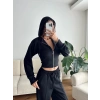 Crop Hırka & Çimalı Pantolon Takım - SİYAH