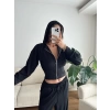 Crop Hırka & Çimalı Pantolon Takım - SİYAH