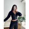 Crop Hırka & Çimalı Pantolon Takım - SİYAH