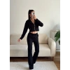 Crop Hırka & Pantolon Takım - SİYAH