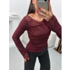 Dantel Detay Asimetrik Bluz - BORDO