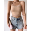 Dantel Detay Askılı Crop-BEJ