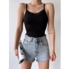 Dantel Detay Askılı Crop-SİYAH