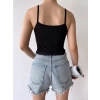 Dantel Detay Askılı Crop-SİYAH