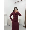 Degaje Yaka Aksesuarlı Elbise - BORDO