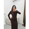 Degaje Yaka Aksesuarlı Elbise - KAHVE