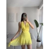 Degaje Yaka Tasarım Elbise - SARI
