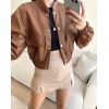Deri Bomber Ceket-KAHVE