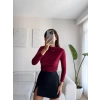 Dik Yaka Drapeli Bluz - BORDO