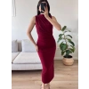 Dik Yaka Drapeli Elbise - BORDO