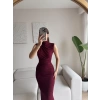 Dik Yaka Simli Drapeli Elbise - BORDO