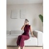 Dik Yaka Simli Drapeli Elbise - BORDO