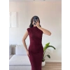 Dik Yaka Simli Elbise - BORDO