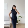 Drapeli Simli Long Elbise - LACİVERT